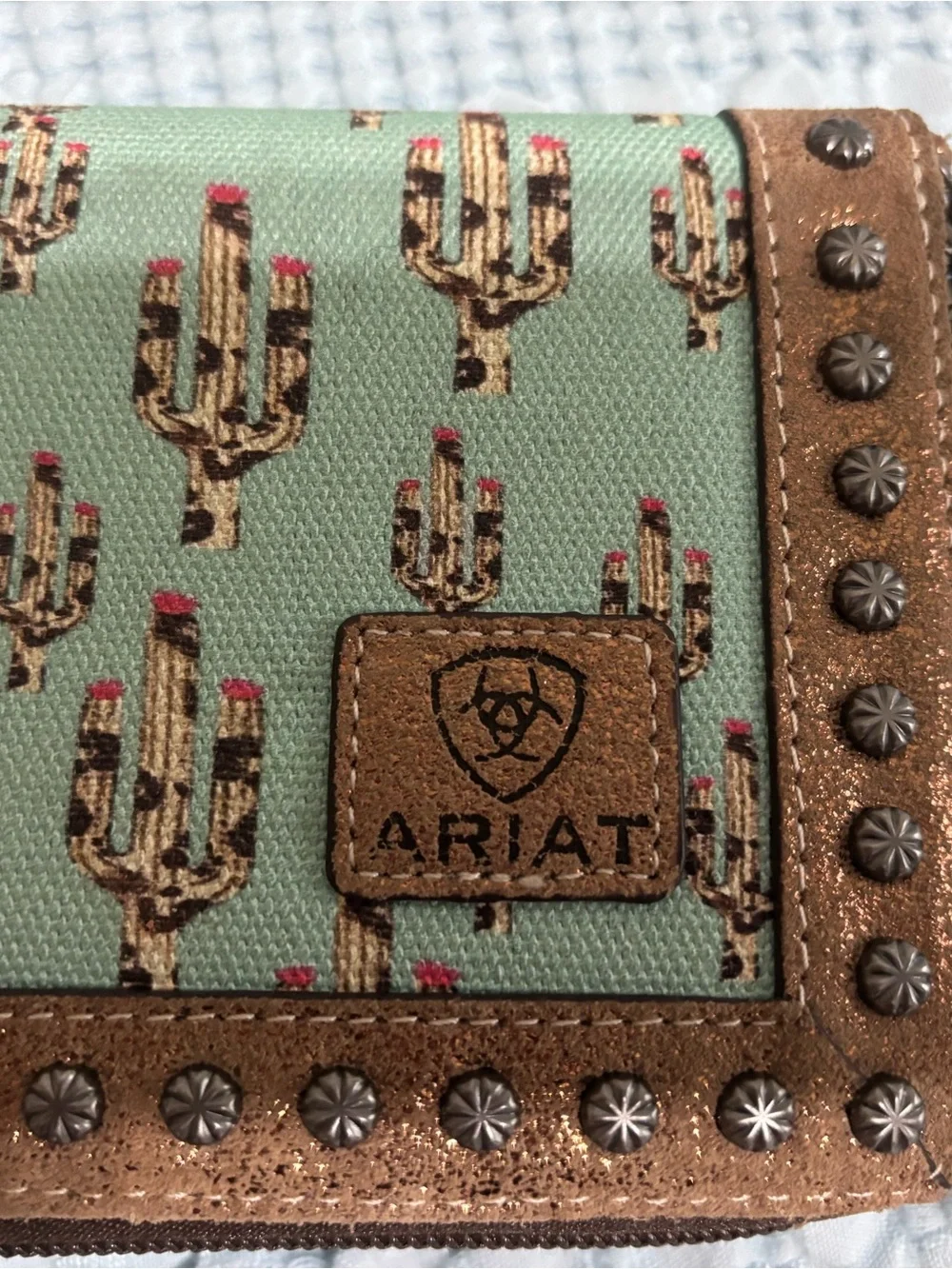 Ariat Mint Green Canvas Wallet with Cactus Print